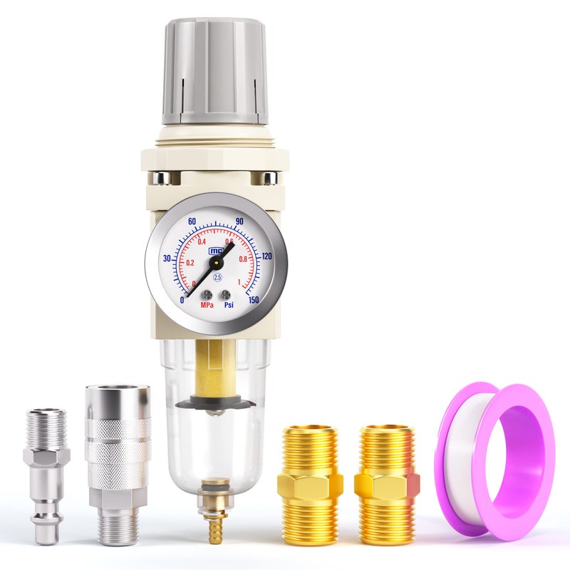 TAILONZ PNEUMATIC 1/4 Inch NPT Air Filter Pressure Regulator Combo Piggyback, Air Tool Compressor Filter with Gauge AW2000-02 - Image 1